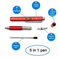 5 In 1 Metal Multi Function Tool Pen Tablet Stylus Pen With Spirit Level,Ruler,Screw