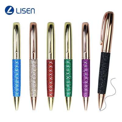 Fashion luxury lady laser logo metal twist ballpoint pen