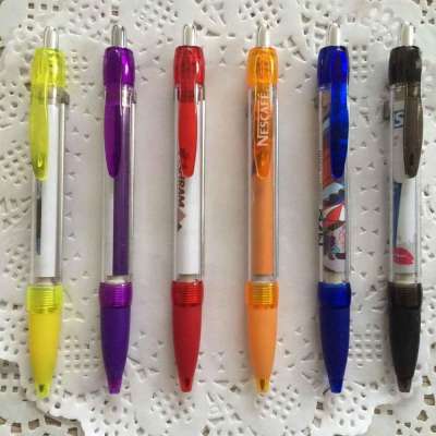 Promotional plastic Customized Logo Pull Out Banner Pen full color printing Advertising Pen