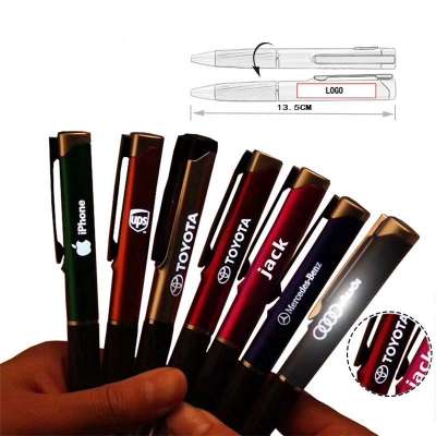 solgan on barrel custom promotional laser engrave led logo light up pens