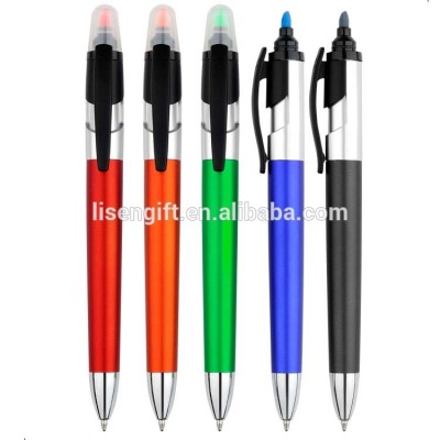 Plastic 2 in 1 highlighter and ballpoint pen Combo