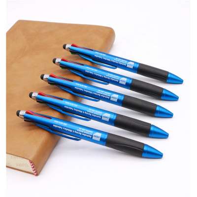 Promotional 4 color ink in 1 rubber grip touch plastic ballpoint stylus pen