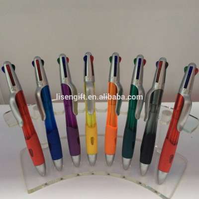 Good quality multi-functional custom logo gift promotion short plastic 4 color pen