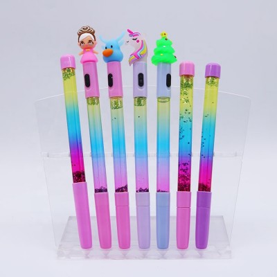 promotional cartoon head design fancy floating ball pen with led light