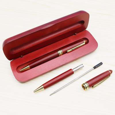 Promotional vip gift eco friendly red luxury wooden ball pen with box set